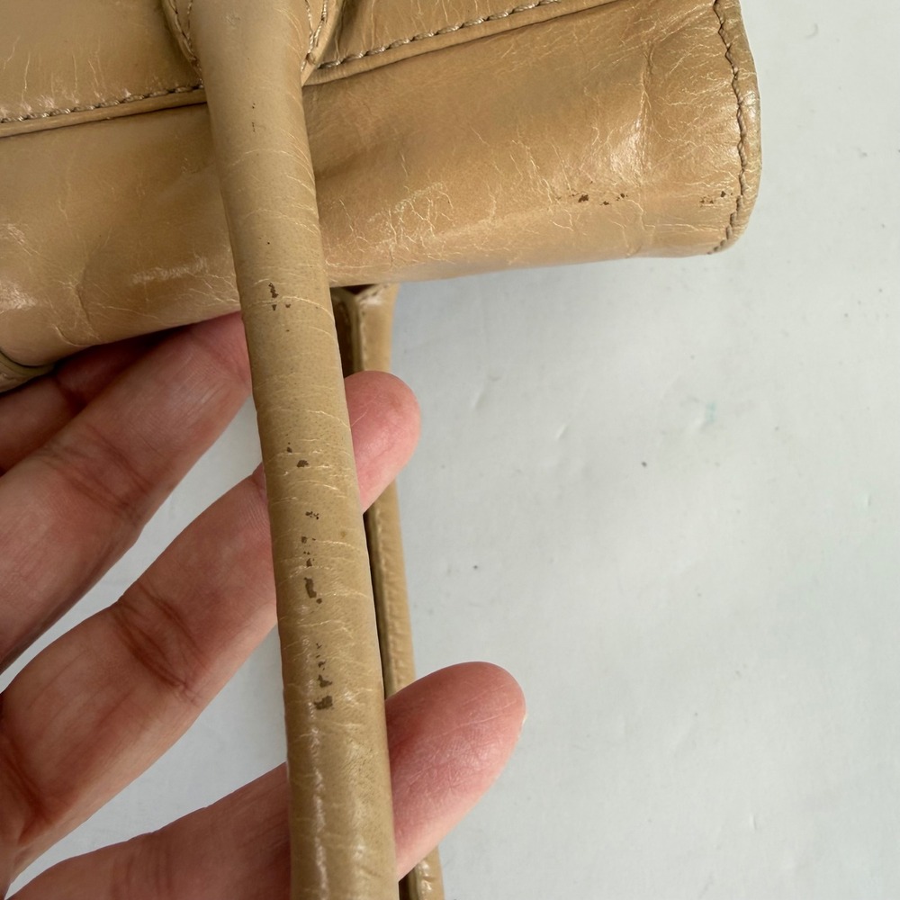 Neutral Leather Shoulder Bag Y2K Tan East West Baguette Studded - Picture 7 of 9